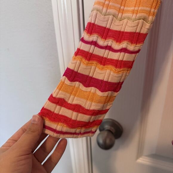 Chico’s Women’s Pink Multi Wave Stripe Tassel Sweater Cardigan NWT Size Medium - Picture 3 of 10